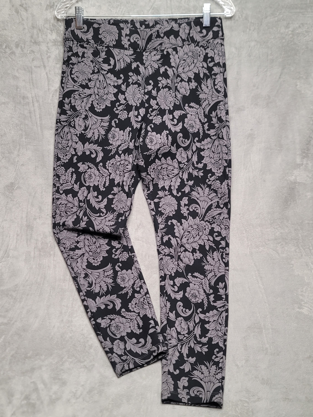Soft Surroundings SoftEssential Ponte Leggings PS Black Gray Damask Tummy